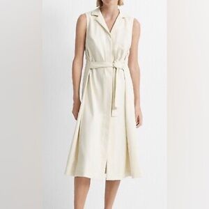 Club Monaco Cream Half Belted Dress - Sleeveless Shirt Dress